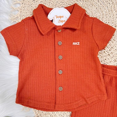 Conj. Camisa com Botões e Bermuda Canelada - Ferrugem